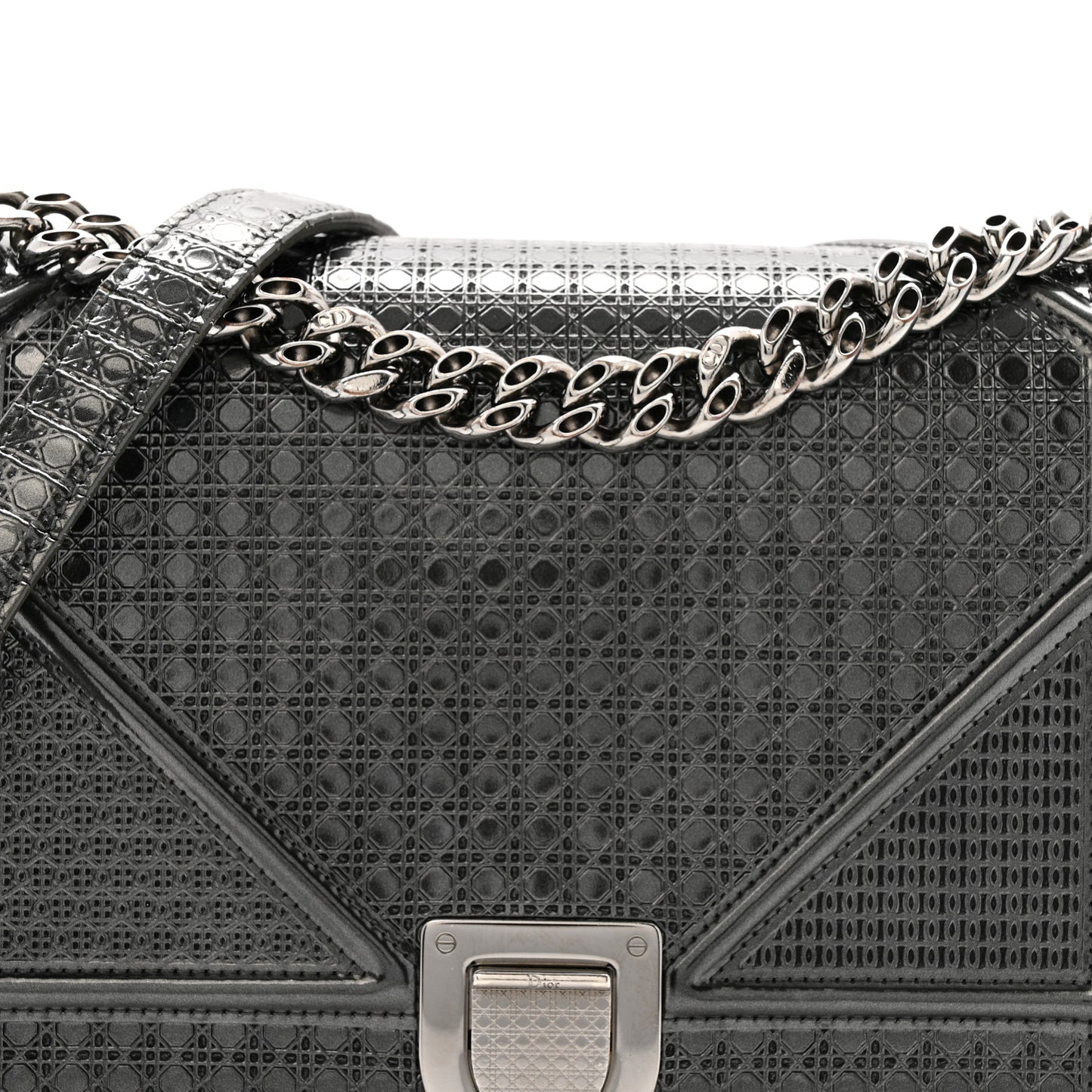 Metallic Patent Micro-Cannage Medium Diorama Flap Bag Onyx Black