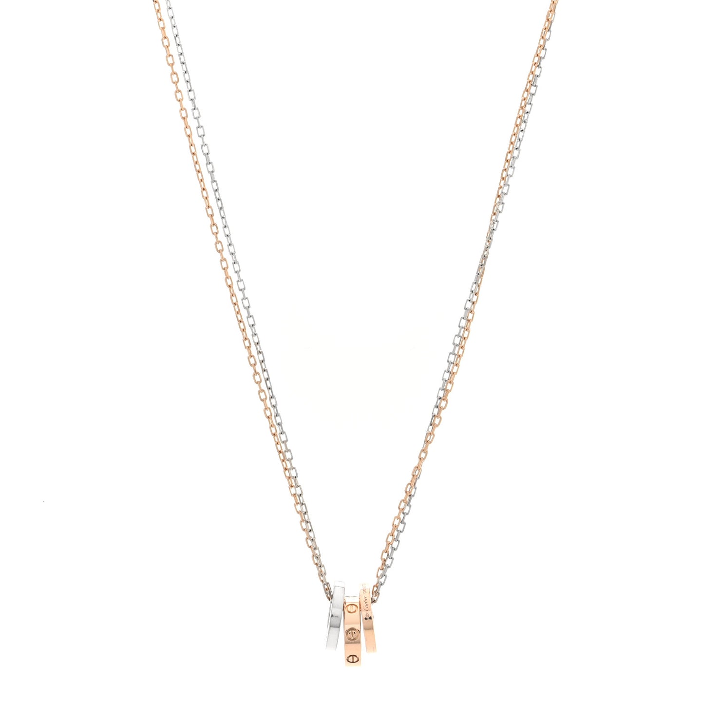 18K White Pink Gold Diamond Three Ring LOVE Pendant Necklace