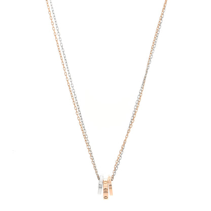 Cartier 18K White Pink Gold Diamond Three Ring LOVE Pendant Necklace 1 of 5