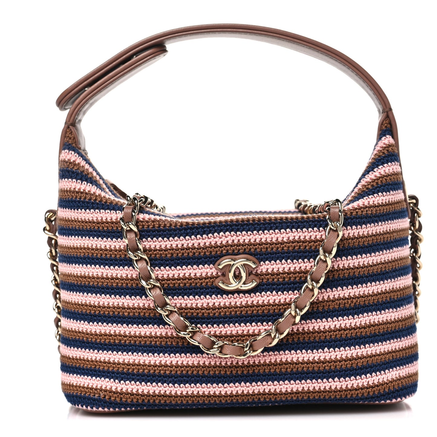 Crochet Lambskin Coco Crochet Hobo Clutch With Chain Brown Pink Navy