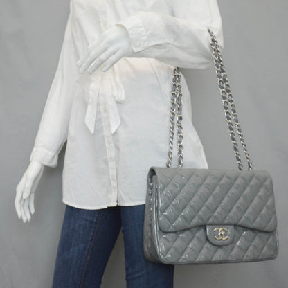 Chanel Patent Quilted Jumbo Flap Bag Grey 2 of 12