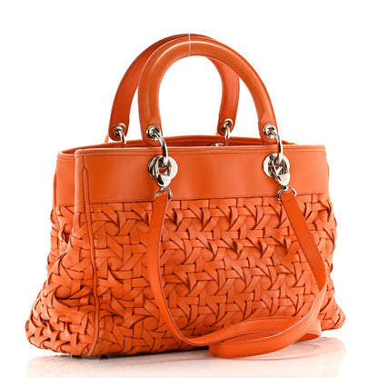 Christian Dior Lambskin Woven Lady Dior Avenue Tote Orange 3 of 14