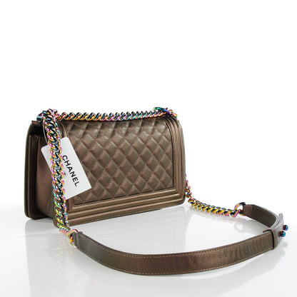 Chanel Iridescent Goatskin Quilted Medium Boy Flap Dark Gold 3 of 7