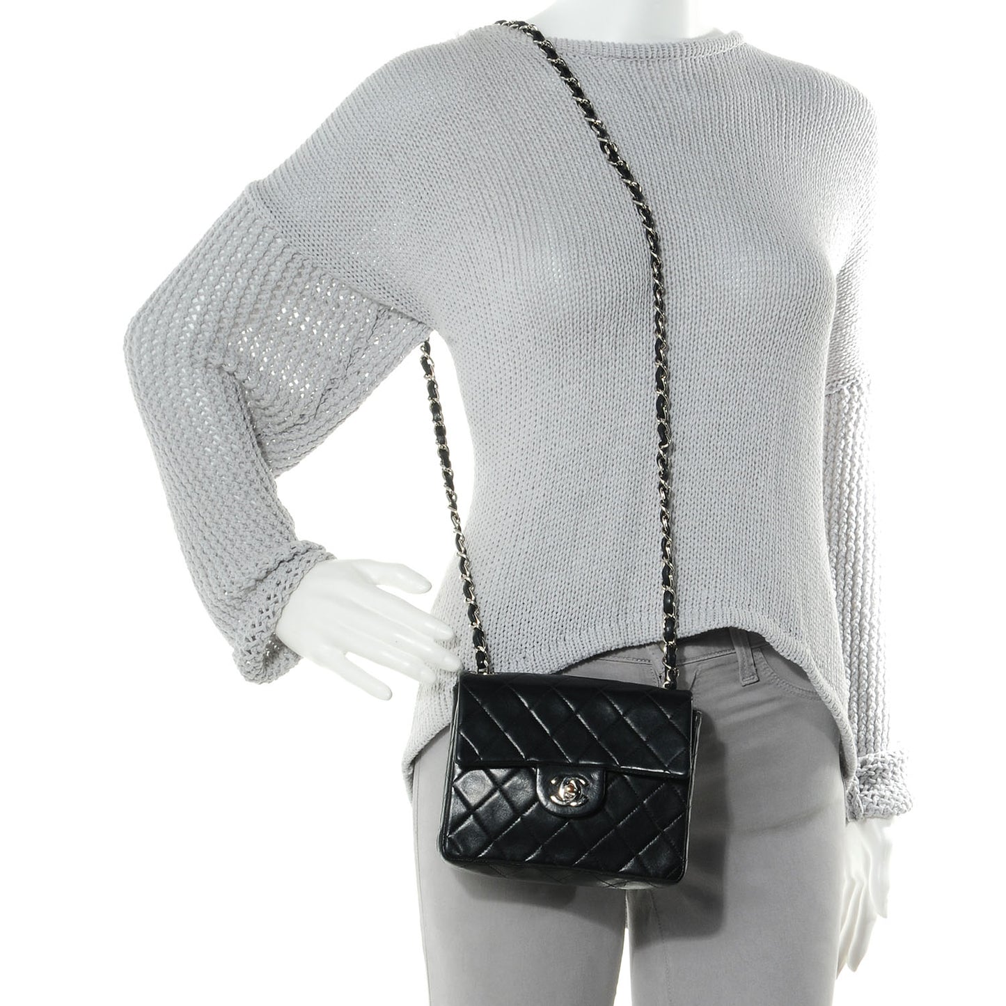 Lambskin Quilted Mini Square Flap Black