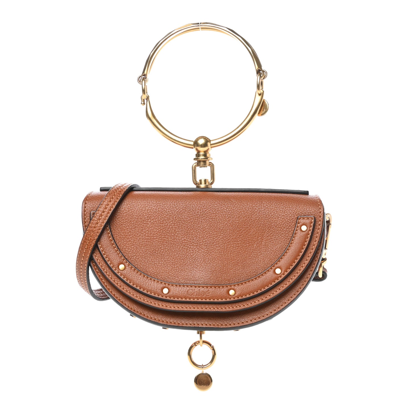 Calfskin Small Nile Bracelet Minaudiere Bag Caramel