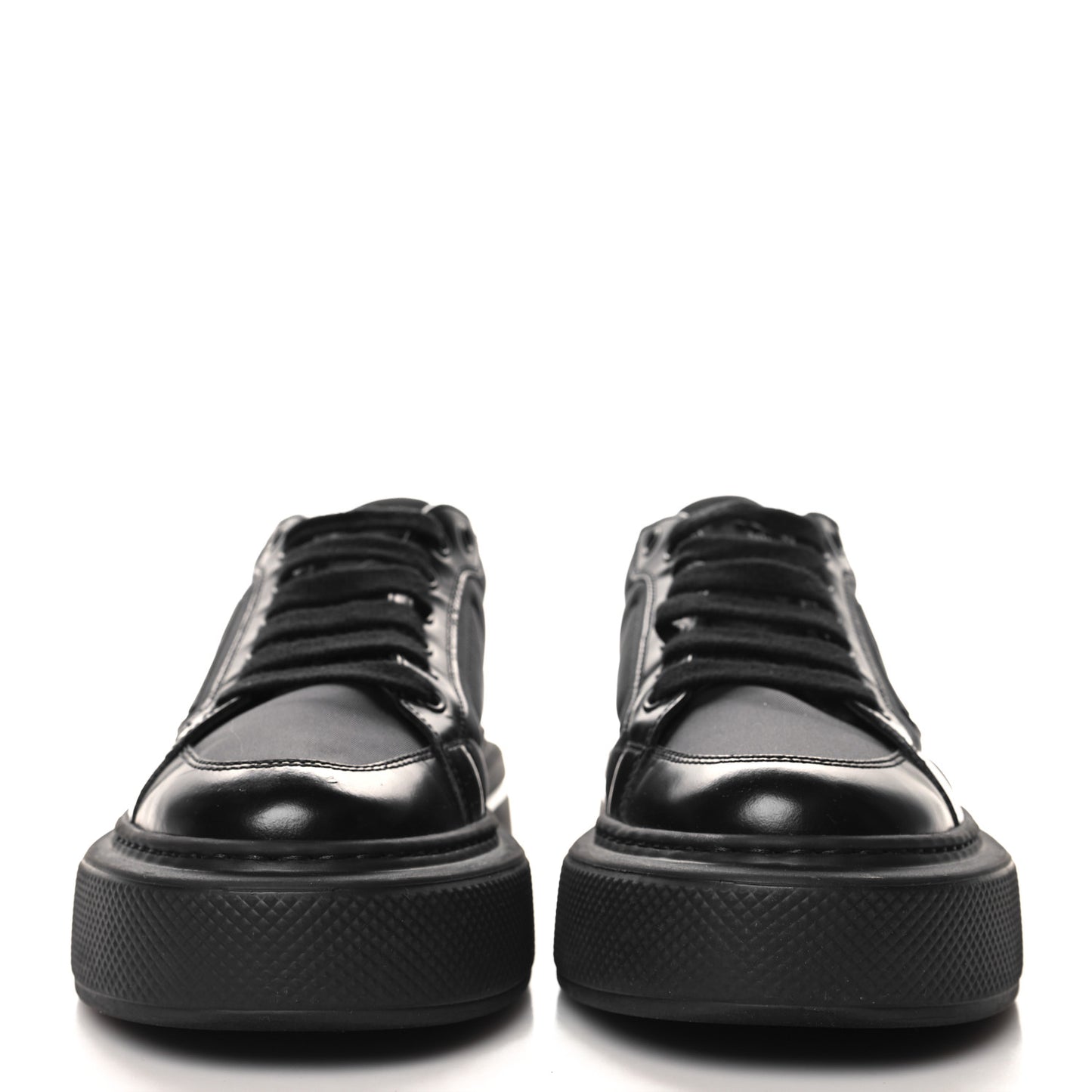 Re-Nylon Spazzolato Rubber Triangle Logo Macro Quilted Womens 45mm Platform Sneakers 38.5 Black
