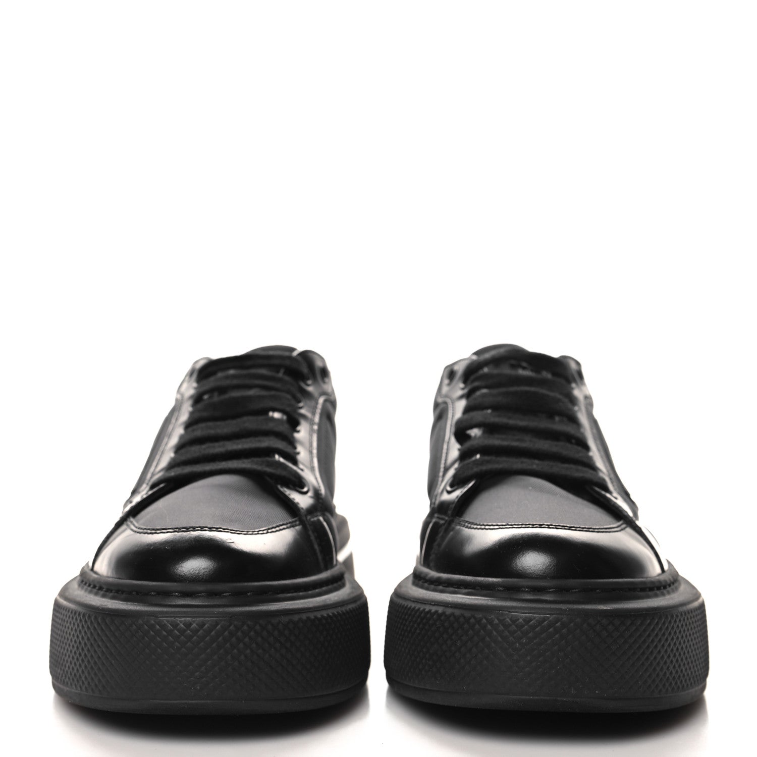 Prada Re-Nylon Spazzolato Rubber Triangle Logo Macro Quilted Womens 45mm Platform Sneakers 38.5 Black 3 of 9
