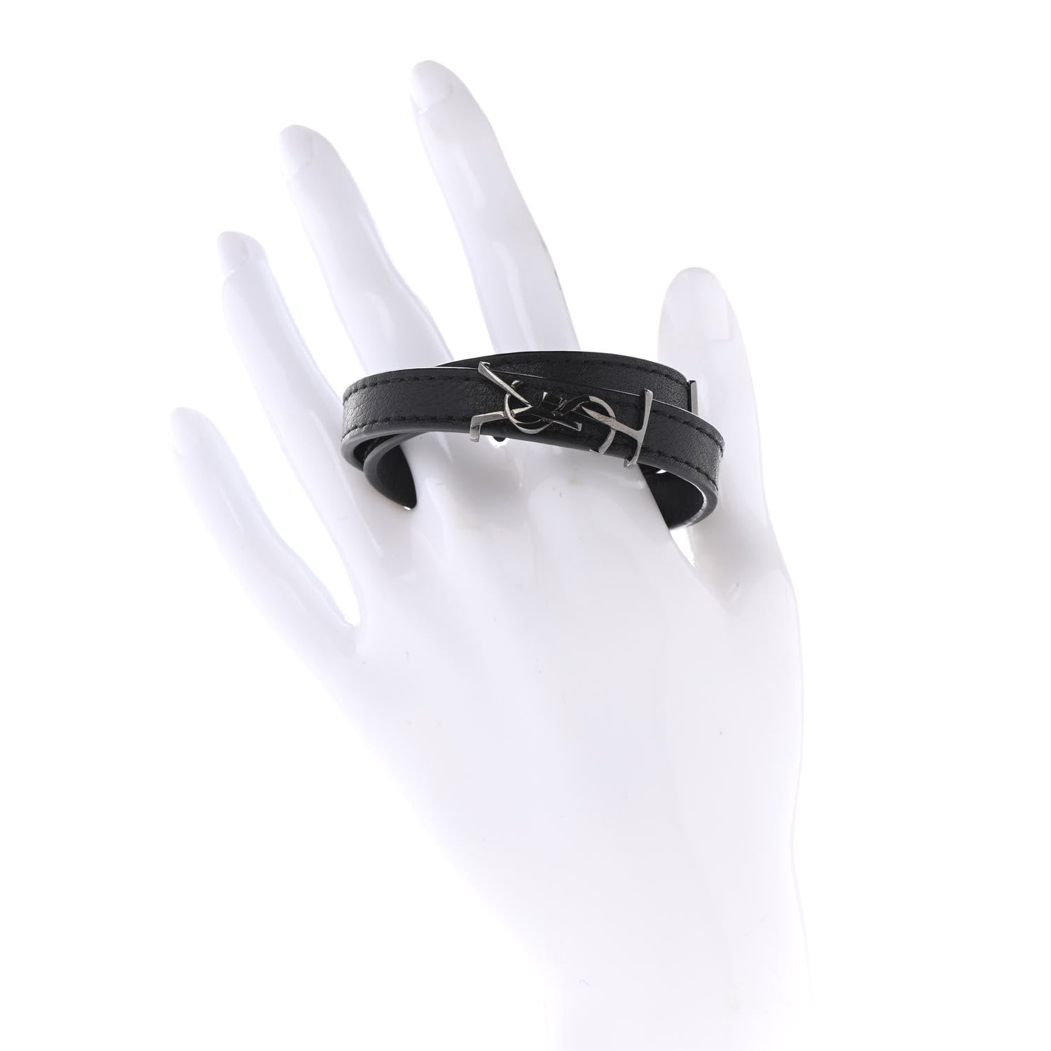 Saint Laurent Calfskin Opyum Double Wrap Bracelet M Black 2 of 6