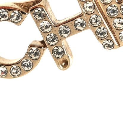 Chanel Pearl Crystal Logo Earrings Gold Pearly White 6 of 6