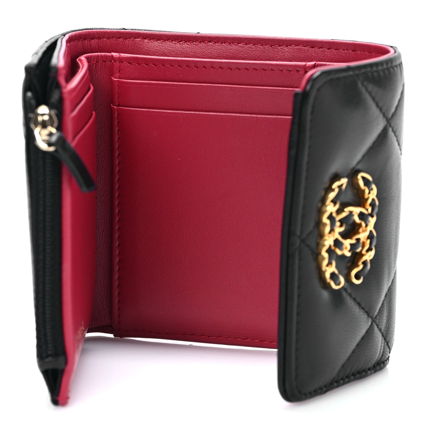 Lambskin Quilted Chanel 19 Small Flap Wallet Black