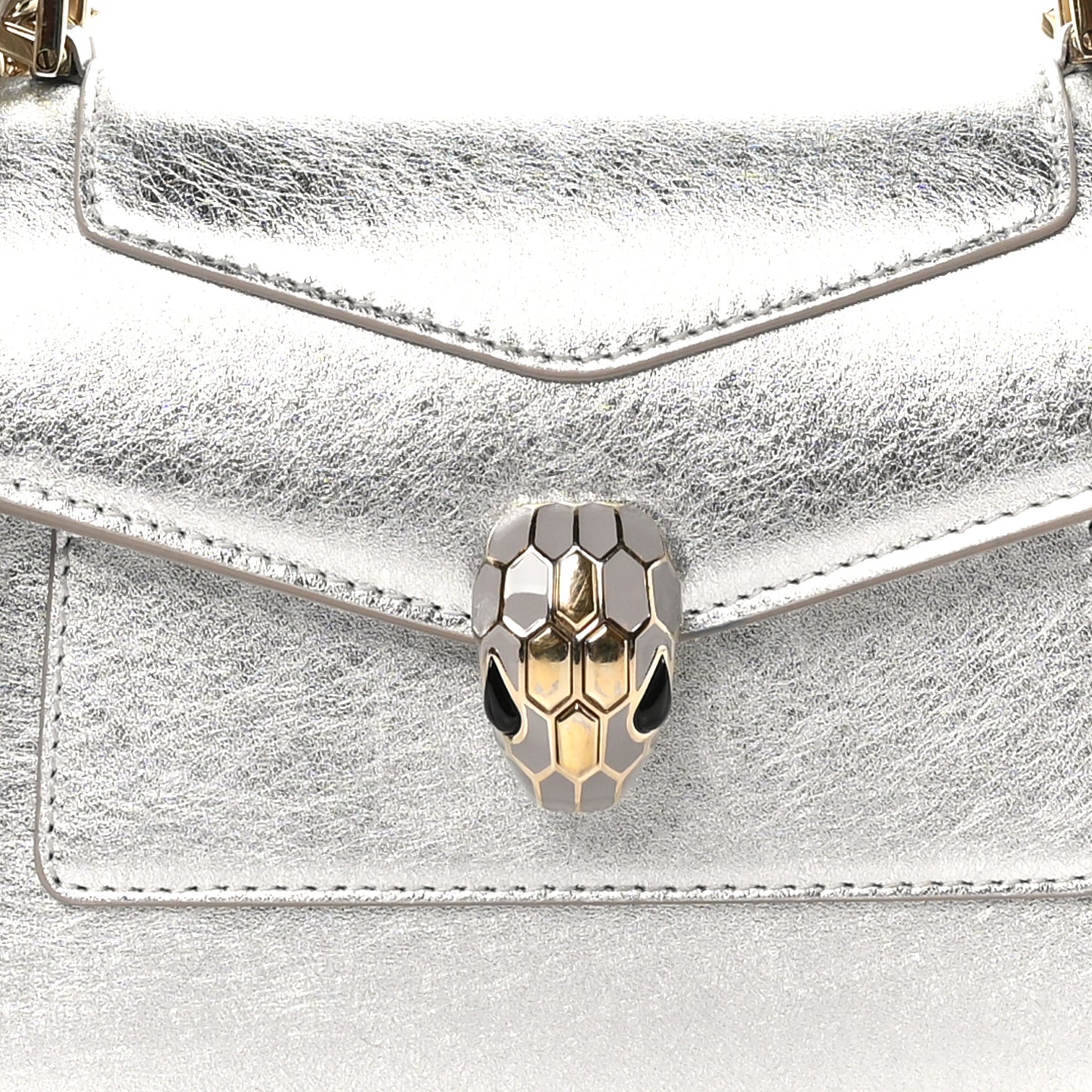 Metallic Calfskin Mini Serpenti Forever Top Handle Silver