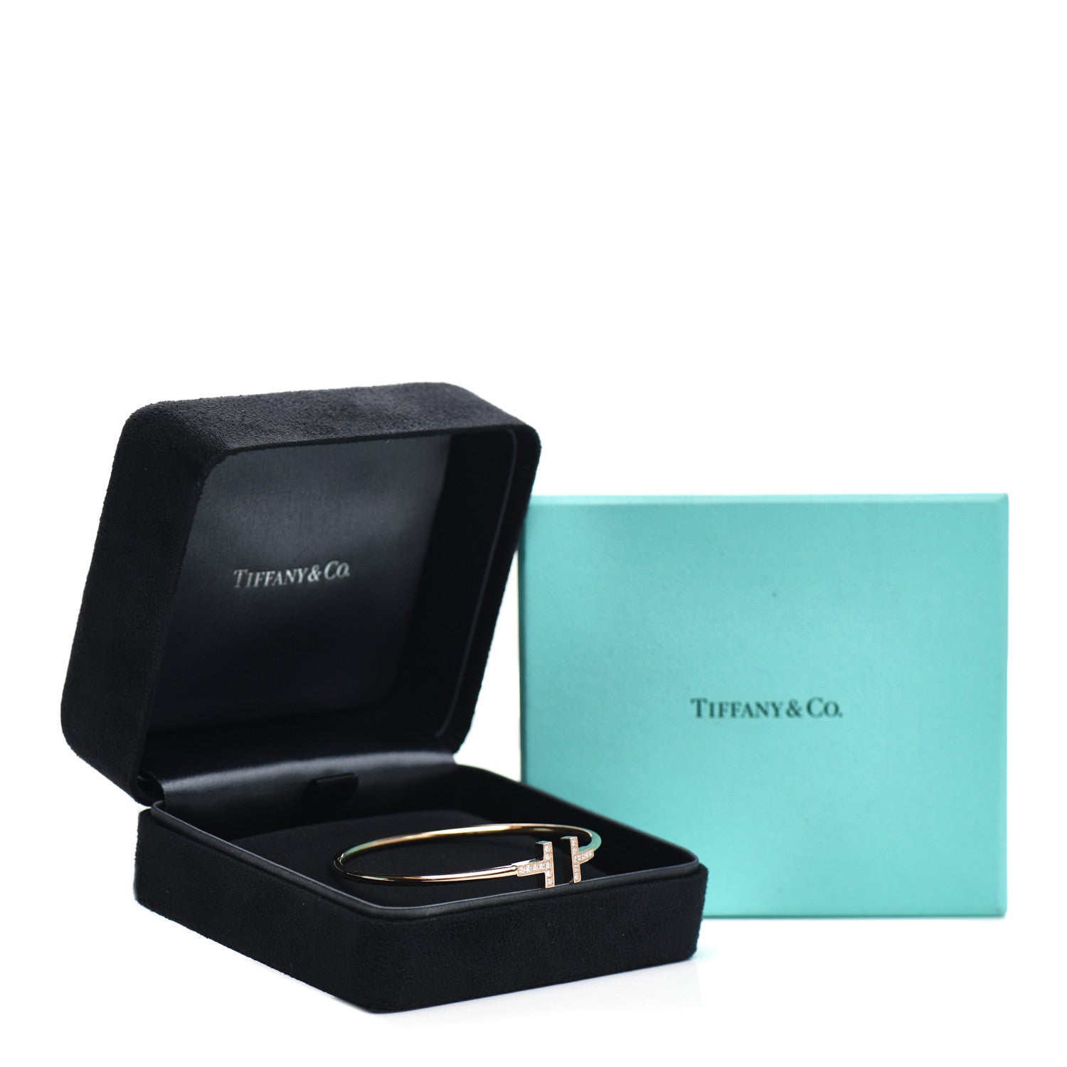Tiffany 18K Rose Gold Diamond T Wire Bracelet 4 of 4