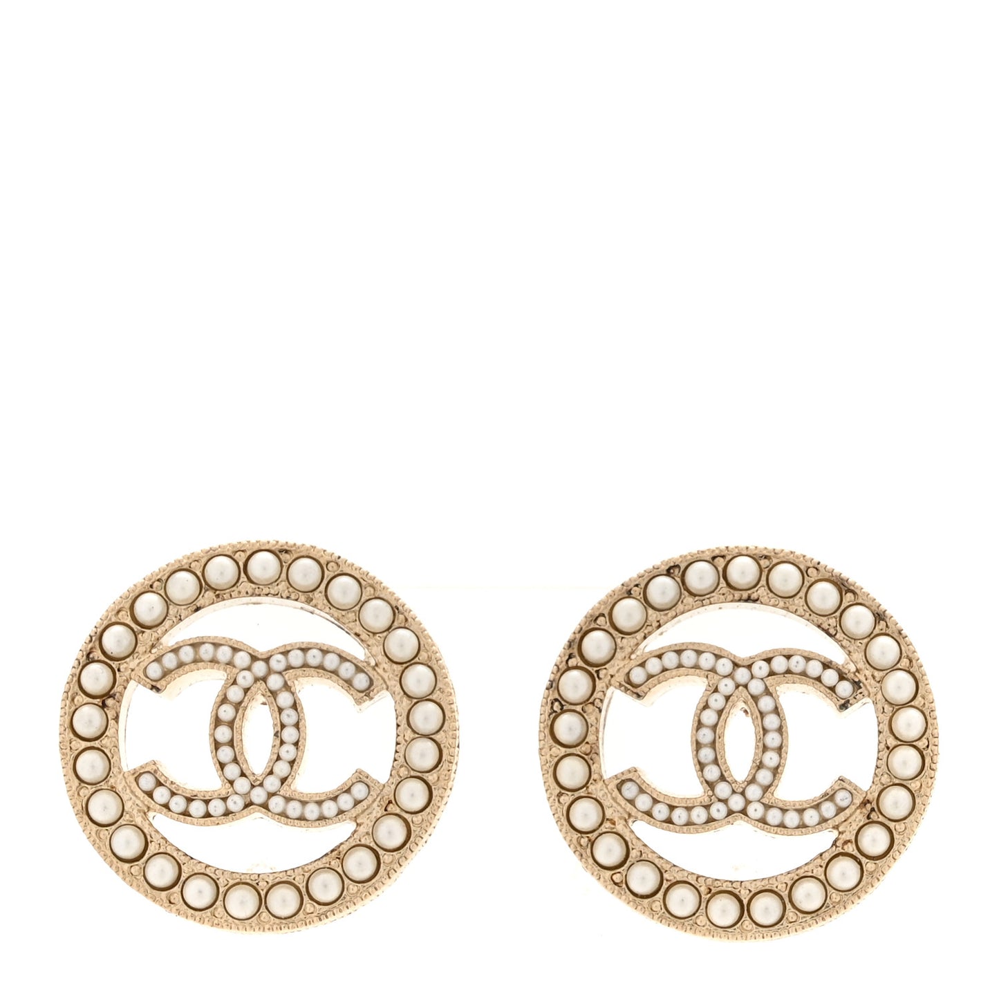 Pearl CC Round Earrings Gold