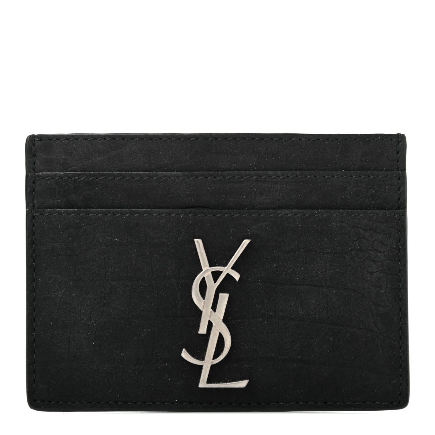 Crocodile Embossed Nubuck Monogram Credit Card Case Black