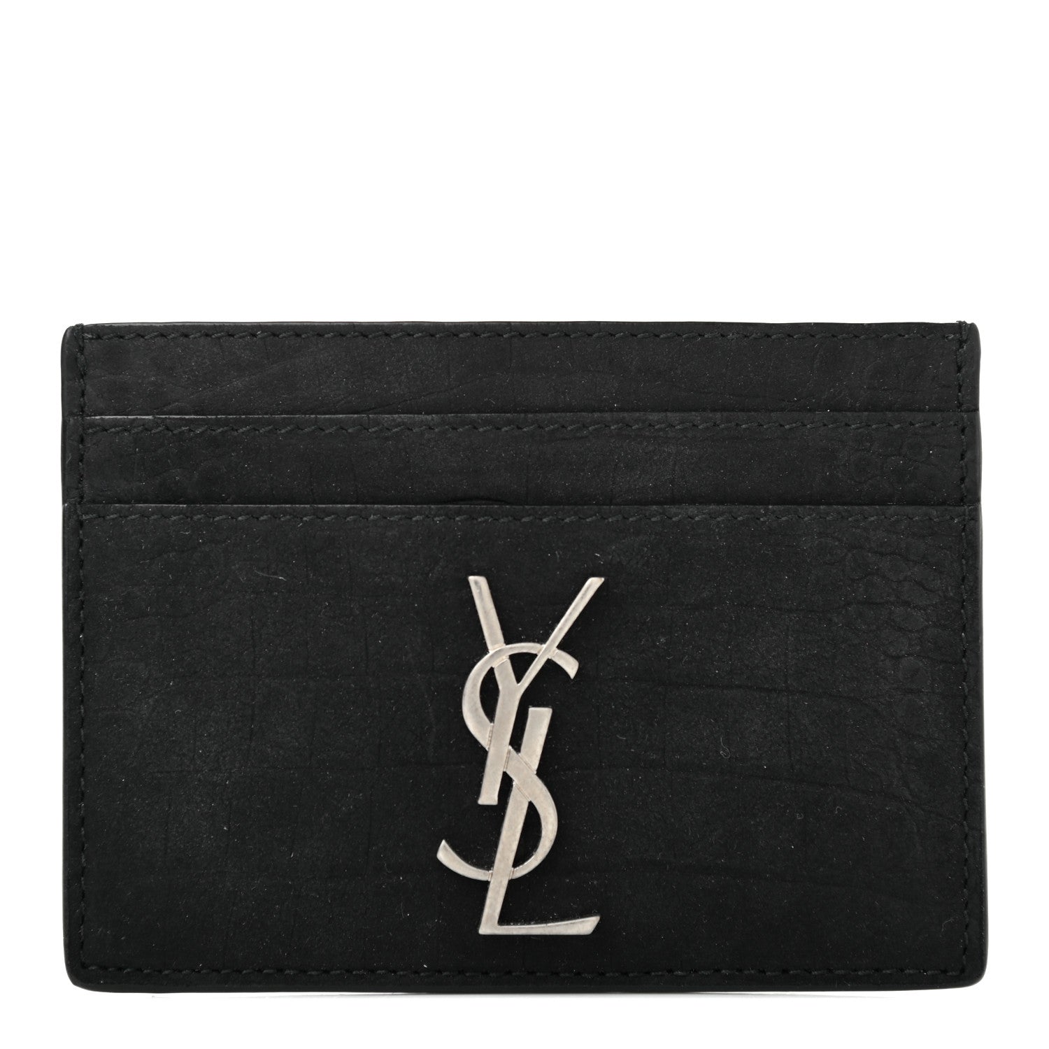 Saint Laurent Crocodile Embossed Nubuck Monogram Credit Card Case Black 1 of 8