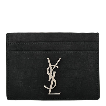Saint Laurent Crocodile Embossed Nubuck Monogram Credit Card Case Black 1 of 8