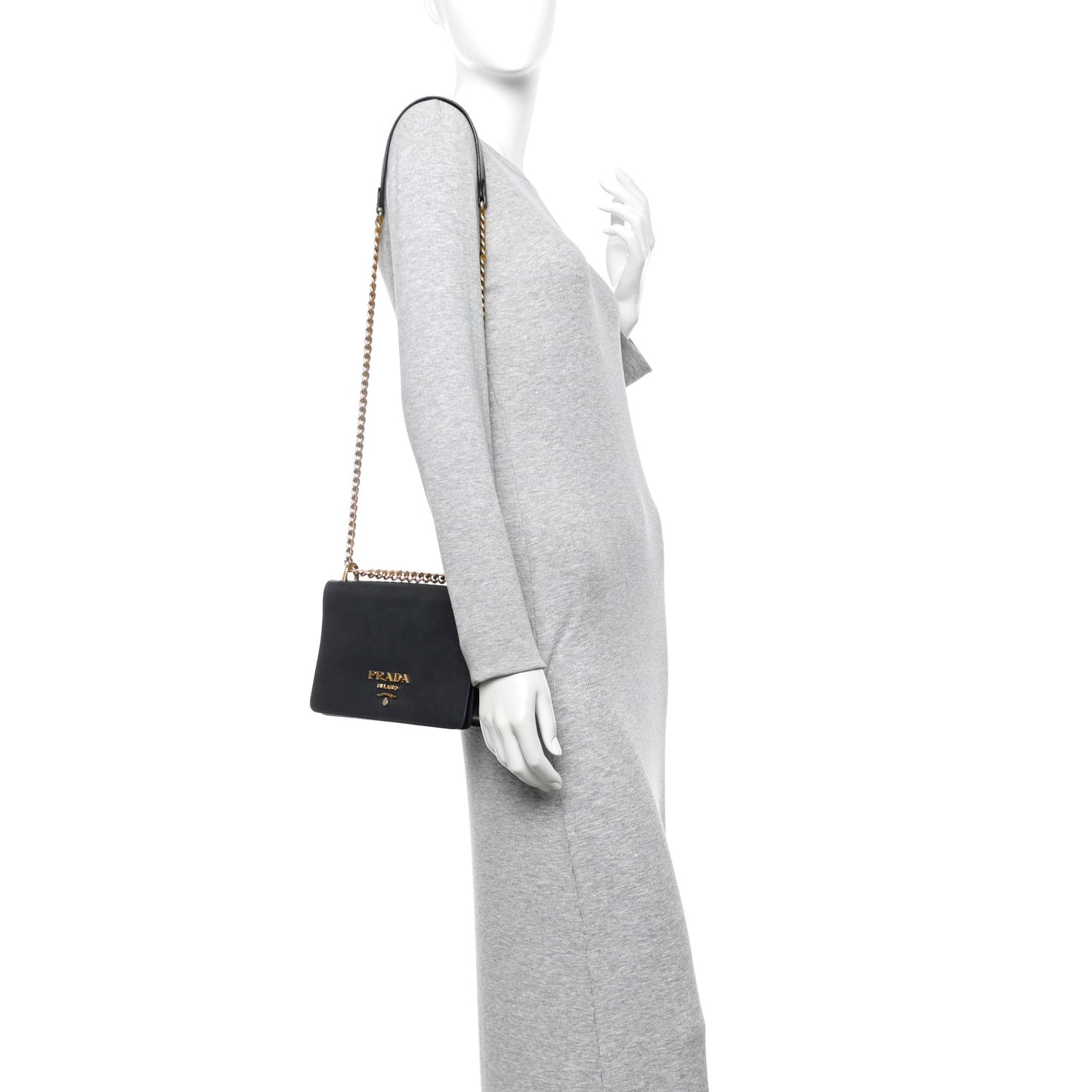 Saffiano Chain Shoulder Bag Black