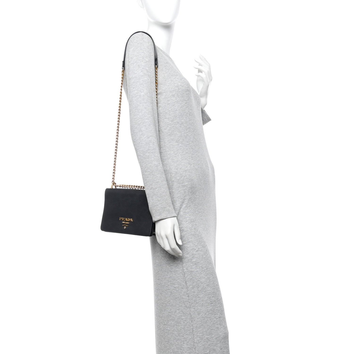 Prada Saffiano Chain Shoulder Bag Black 2 of 15
