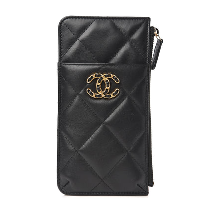 Chanel Goatskin Quilted 19 Flat Wallet Pouch Black 1 of 7