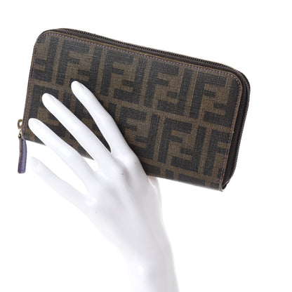 Fendi Zucca Spalmati Vitello Elite Zip Around Wallet Tobacco Viola 2 of 9