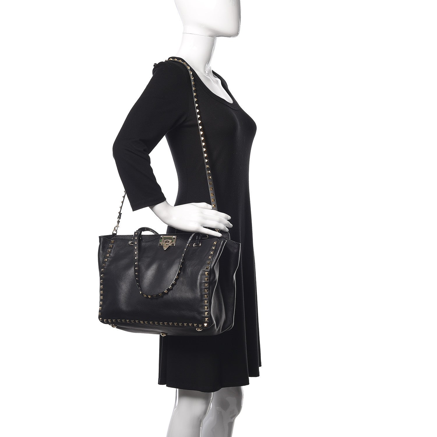 Valentino Garavani Vitello Medium Rockstud Tote Black 3 of 12