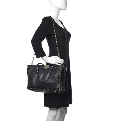 Valentino Garavani Vitello Medium Rockstud Tote Black 3 of 12