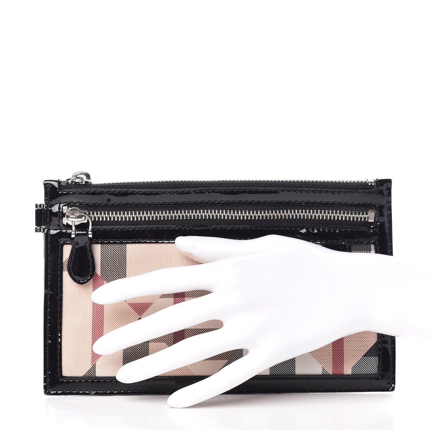 Patent Patchwork Check Wristlet Pouch Black