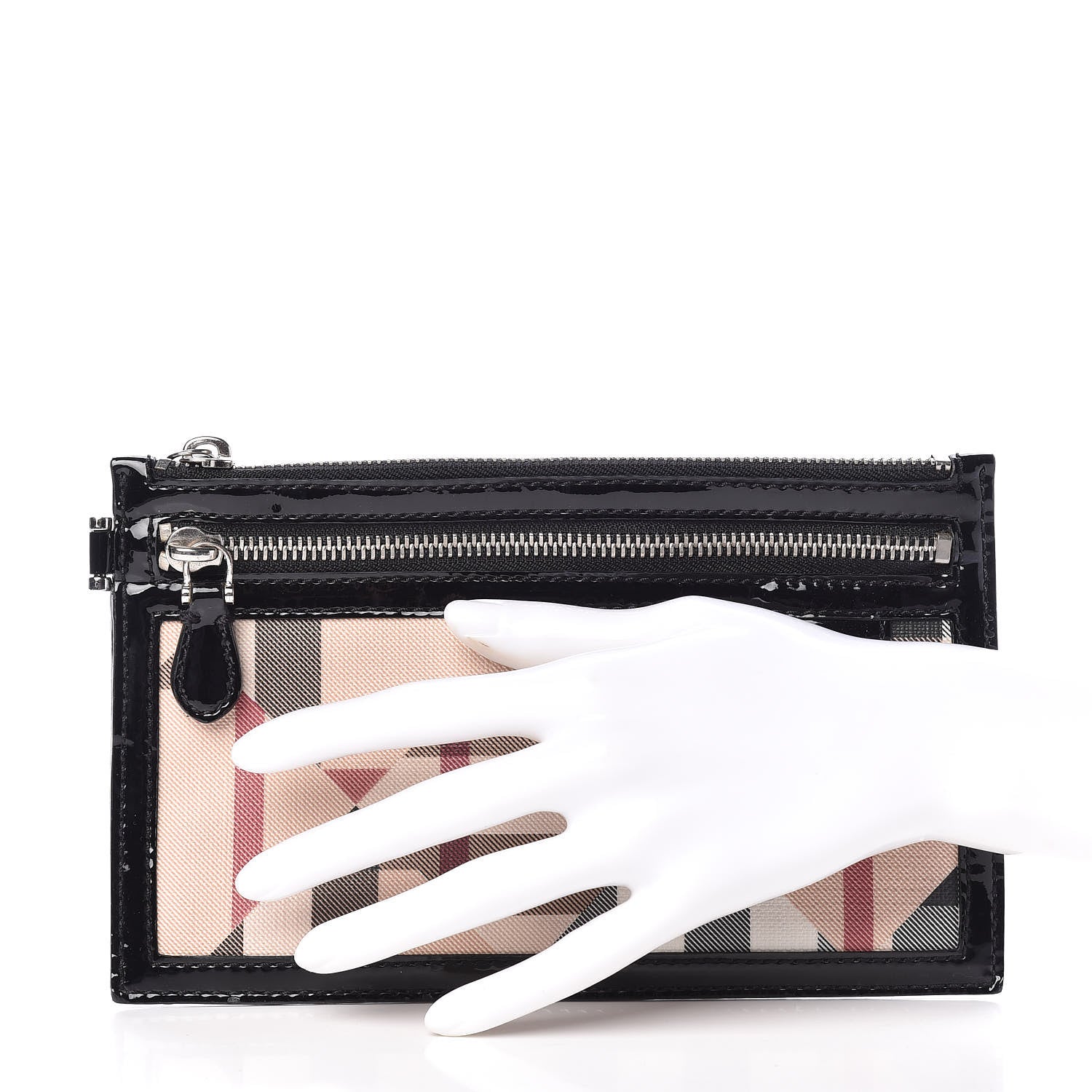 Burberry Patent Patchwork Check Wristlet Pouch Black 2 of 8