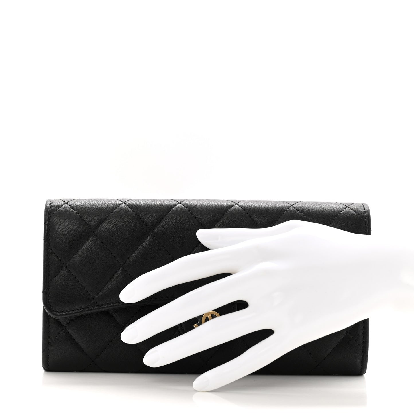 Lambskin Quilted Large Flap Wallet Black