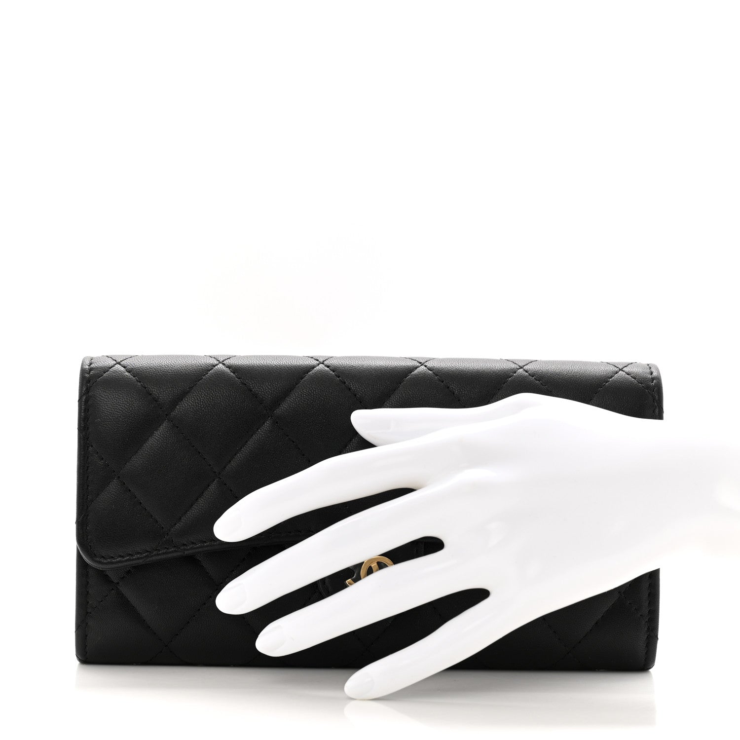 Chanel Lambskin Quilted Large Flap Wallet Black 2 of 12