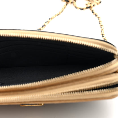 Chanel Suede Shiny Lambskin Quilted Phone Holder With Chain Black Beige 6 of 12
