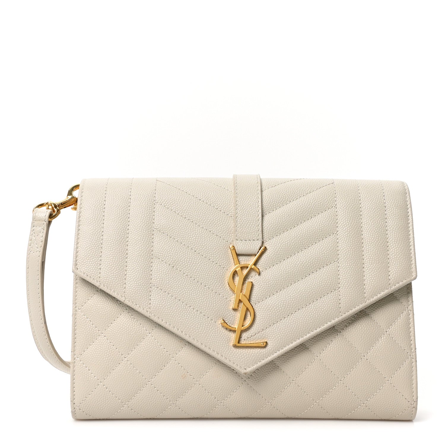 Saint Laurent Grain De Poudre Textured Mixed Matelasse Triquilt Monogram Clutch Crema Soft 1 of 10