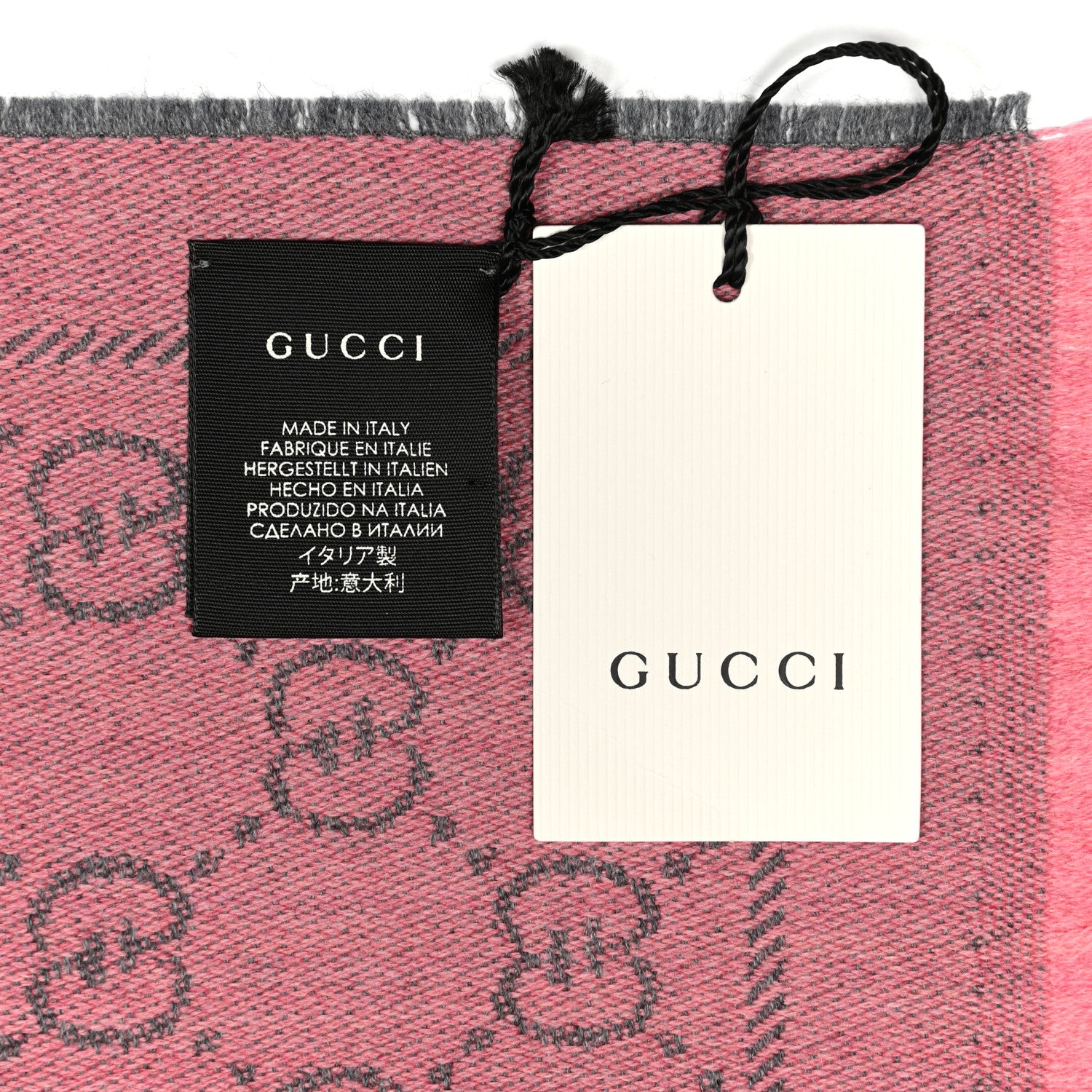 Gucci Wool Jacquard GG Monogram Sten Fringe Scarf Graphite Pink 4 of 4