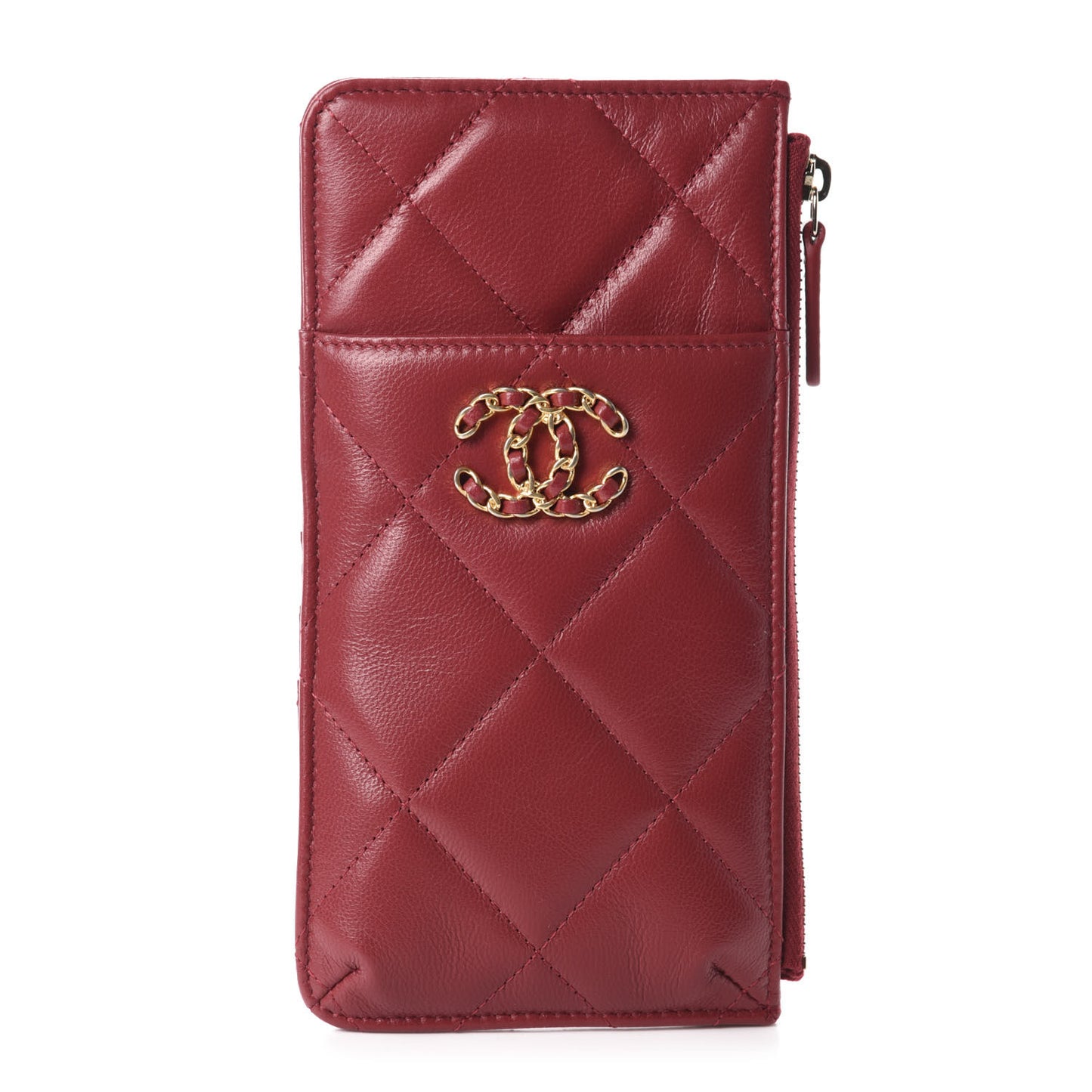 Shiny Goatskin Quilted 19 Flat Wallet Pouch Red