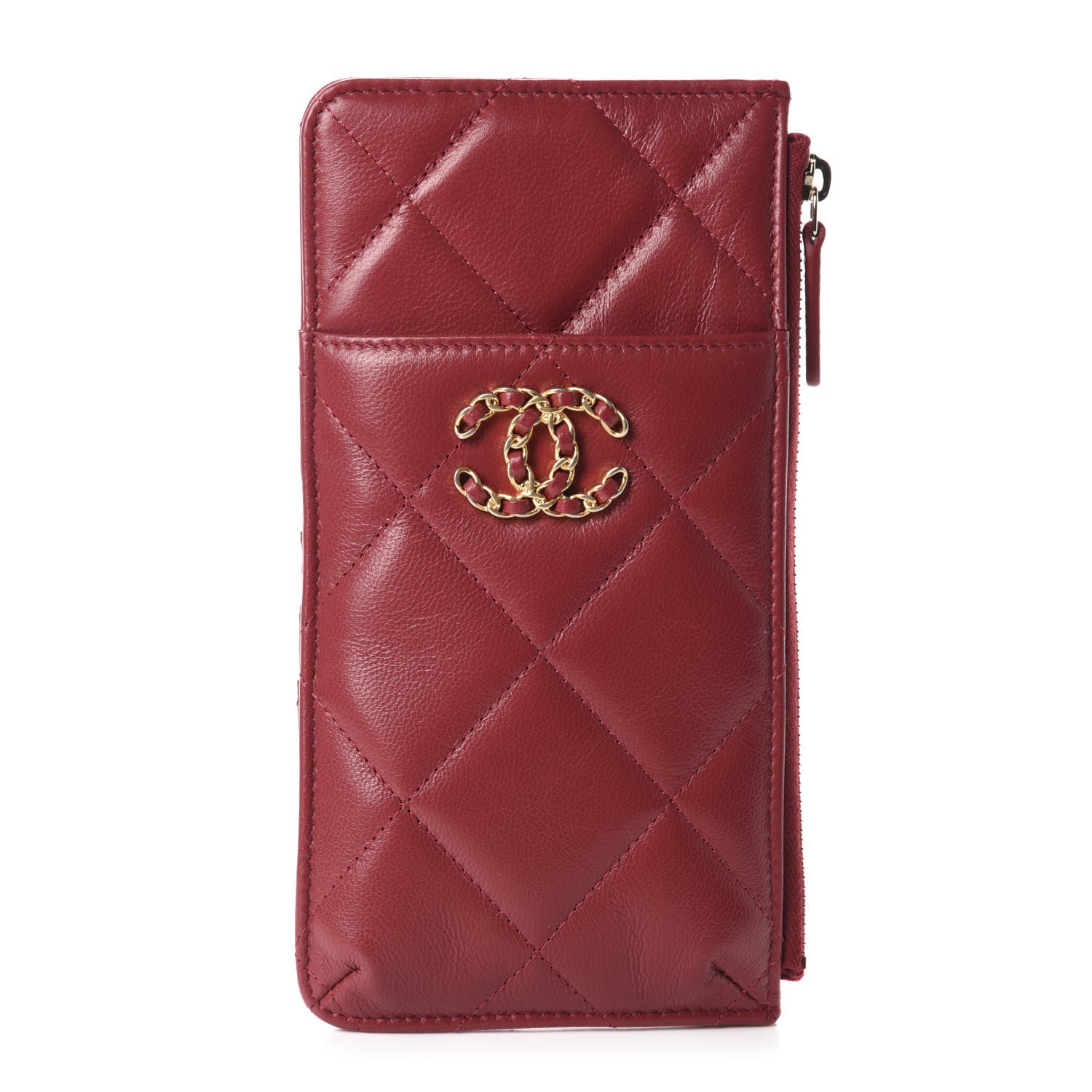 Chanel Shiny Goatskin Quilted 19 Flat Wallet Pouch Red 1 of 8