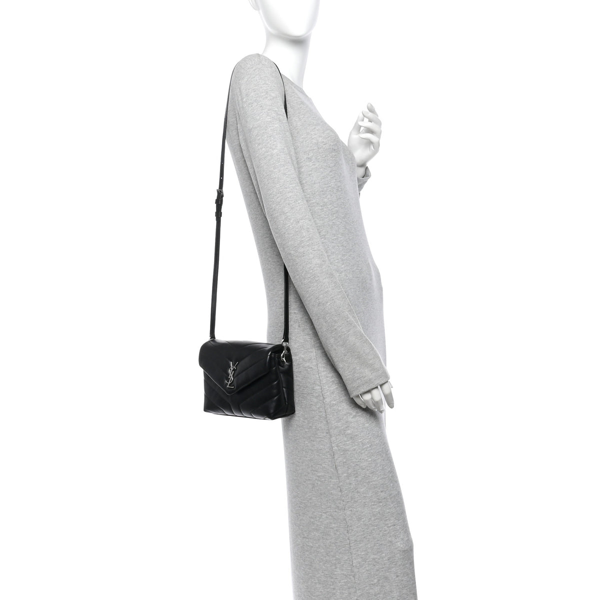 Saint Laurent Calfskin Y Quilted Monogram Toy Loulou Crossbody Bag Black 2 of 10