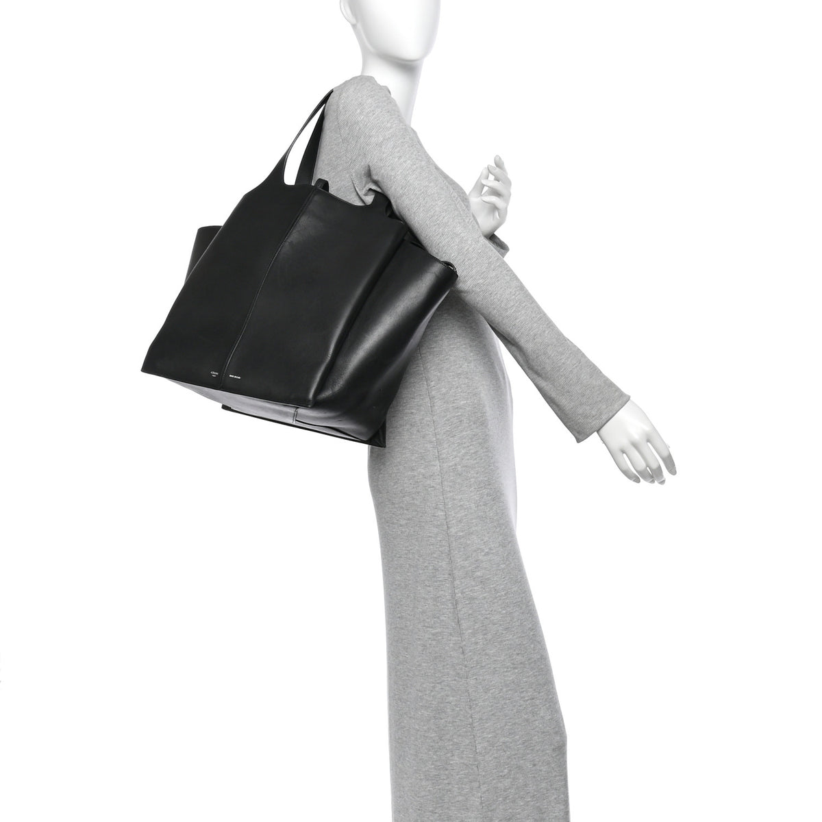 Supple Natural Calfskin Vertical Tri-Fold Bag Black