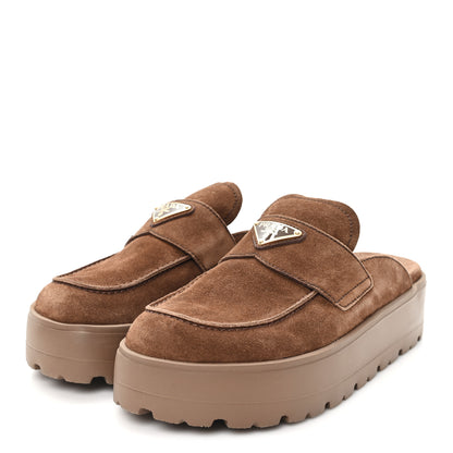 Prada Suede Scamosciato Flatform Mules 39 Cacao 4 of 9