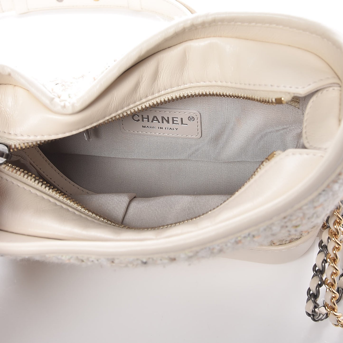 Tweed Calfskin Quilted Small Gabrielle Hobo Beige Ivory