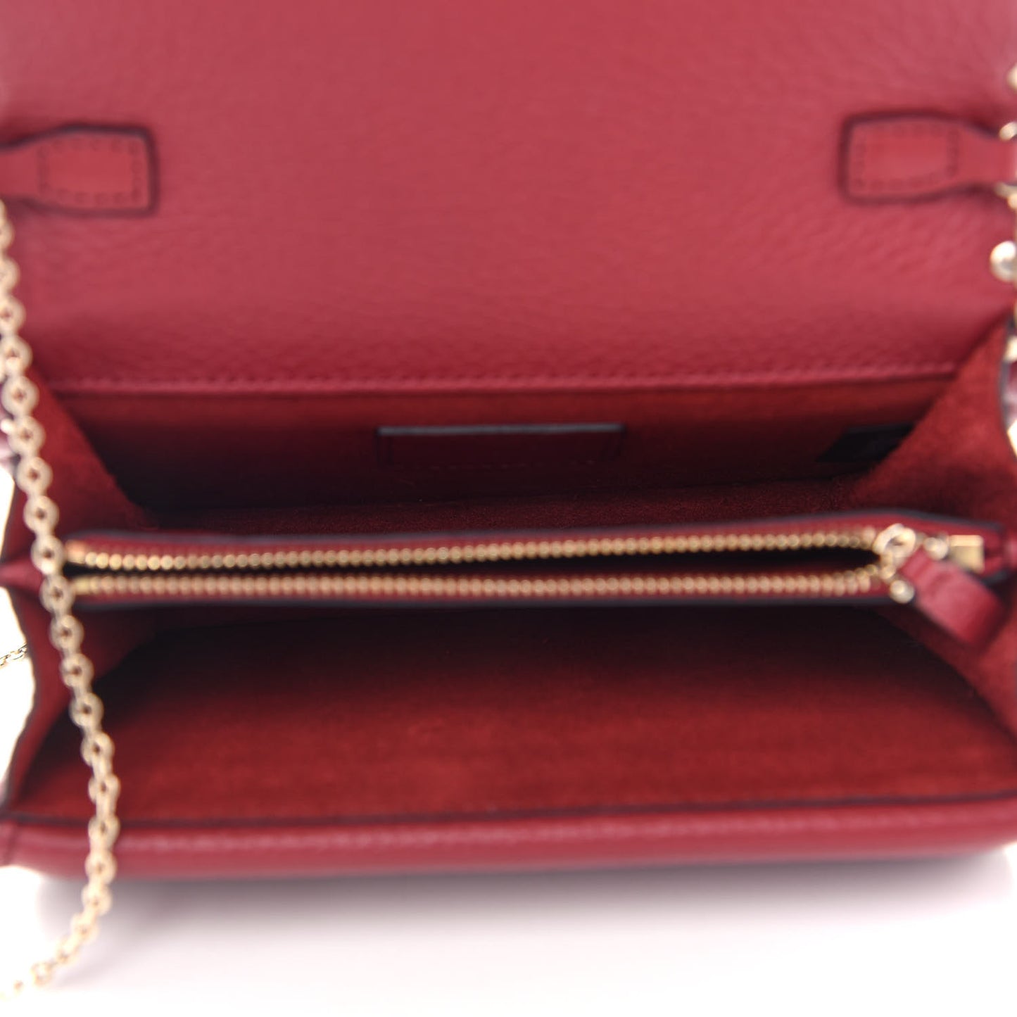 Pebbled Calfskin Rockstud Wallet on Chain Rubino