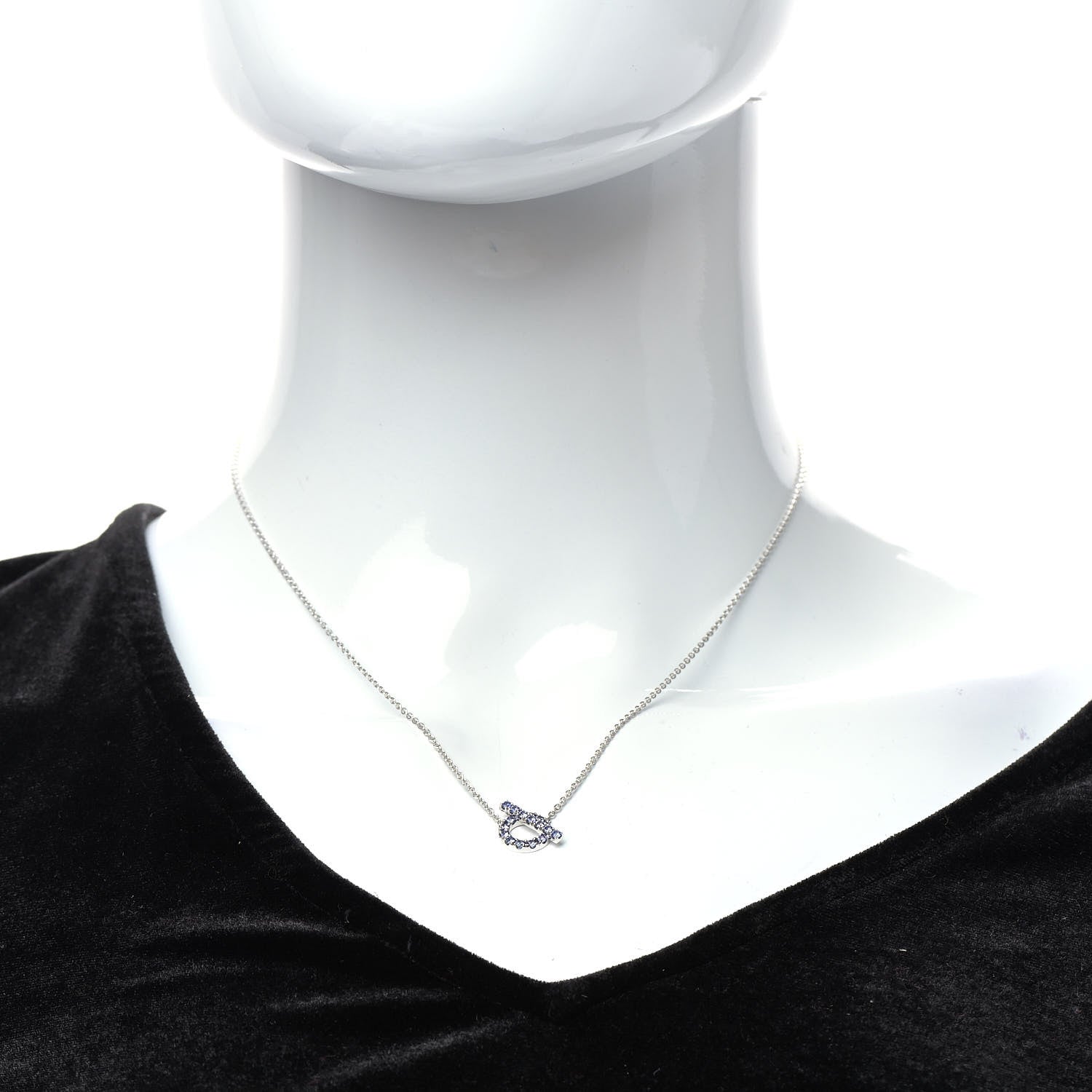 Hermes 18K White Gold Blue Sapphire Finesse Pendant Necklace 2 of 5