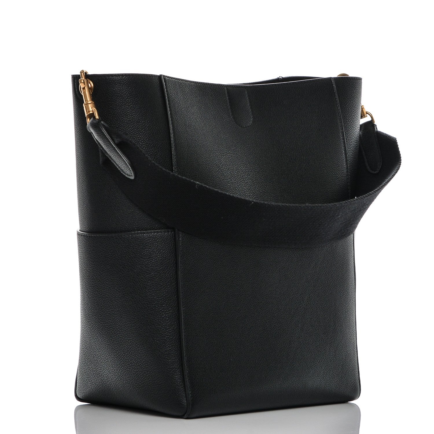 Celine Grained Calfskin Sangle Bucket Bag Black 3 of 6