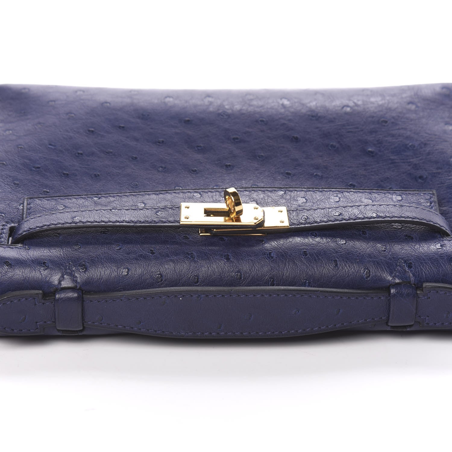 Hermes Ostrich Kelly Pochette Clutch Bleu Iris 11 of 30