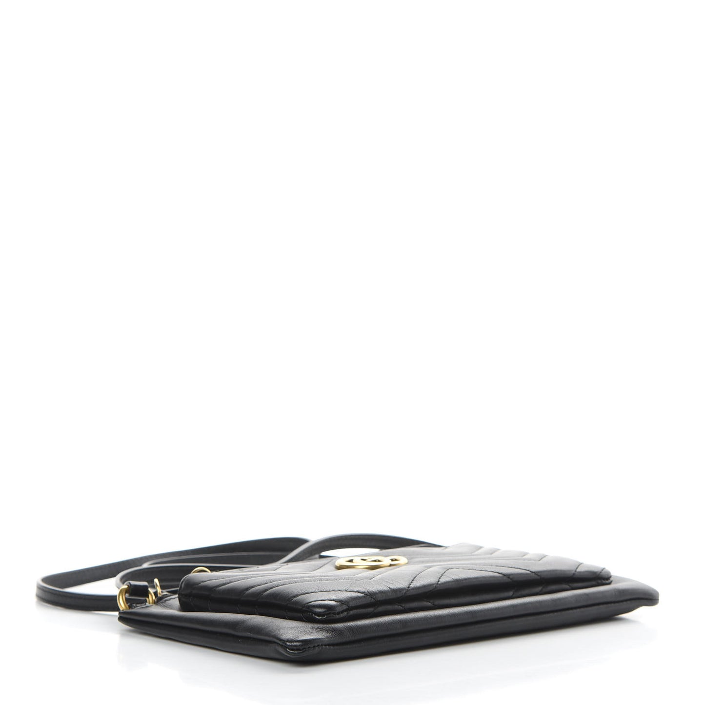 Calfskin Matelasse Small GG Marmont Double Zip Shoulder Bag Black