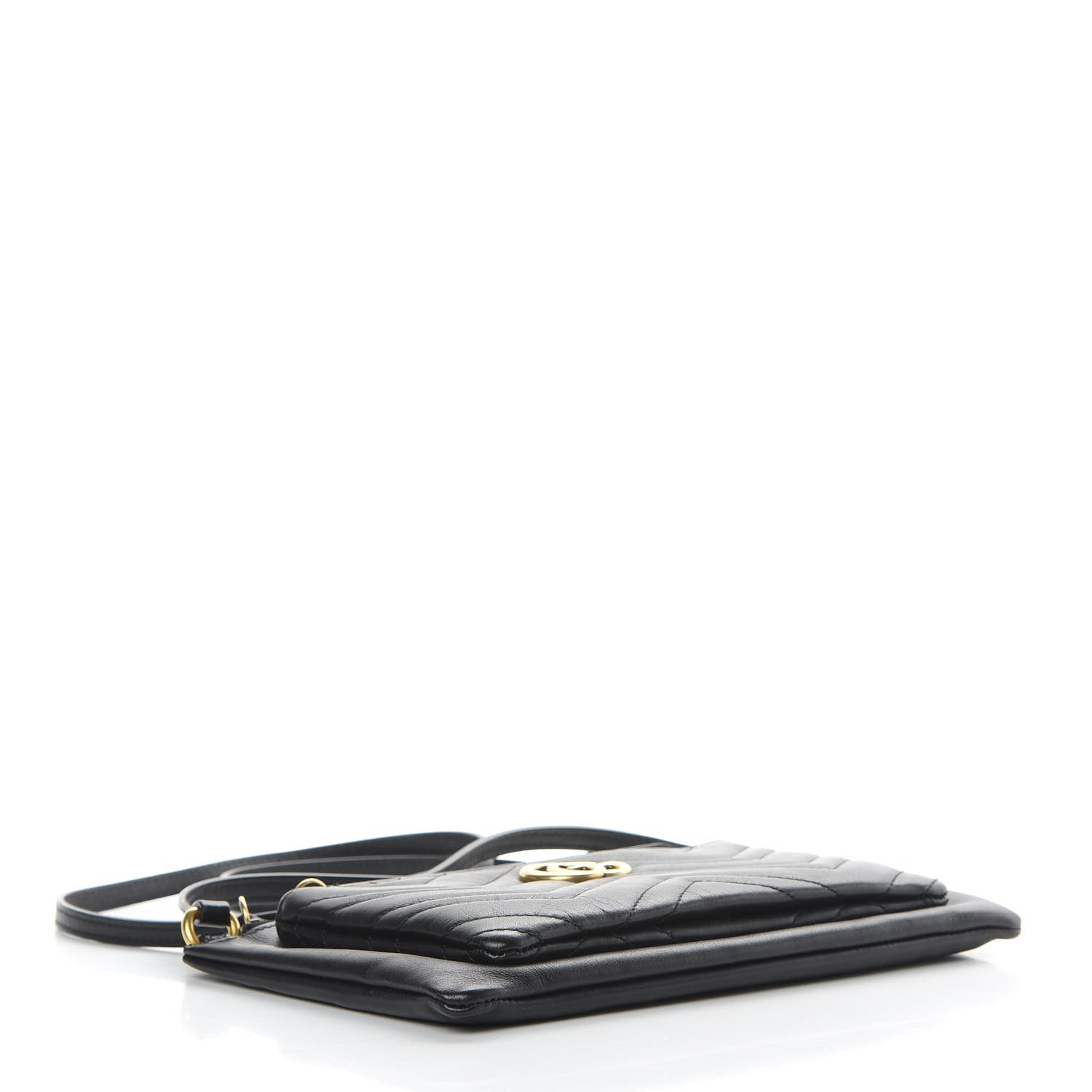Gucci Calfskin Matelasse Small GG Marmont Double Zip Shoulder Bag Black 4 of 12