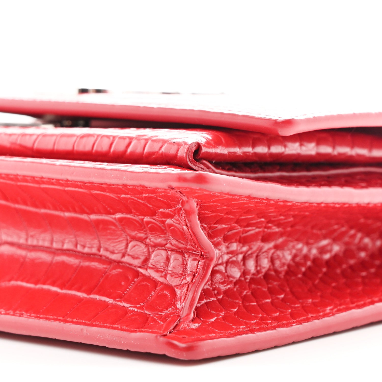 Saint Laurent Calfskin Crocodile Embossed Monogram Sunset Chain Wallet Rouge Eros 9 of 9