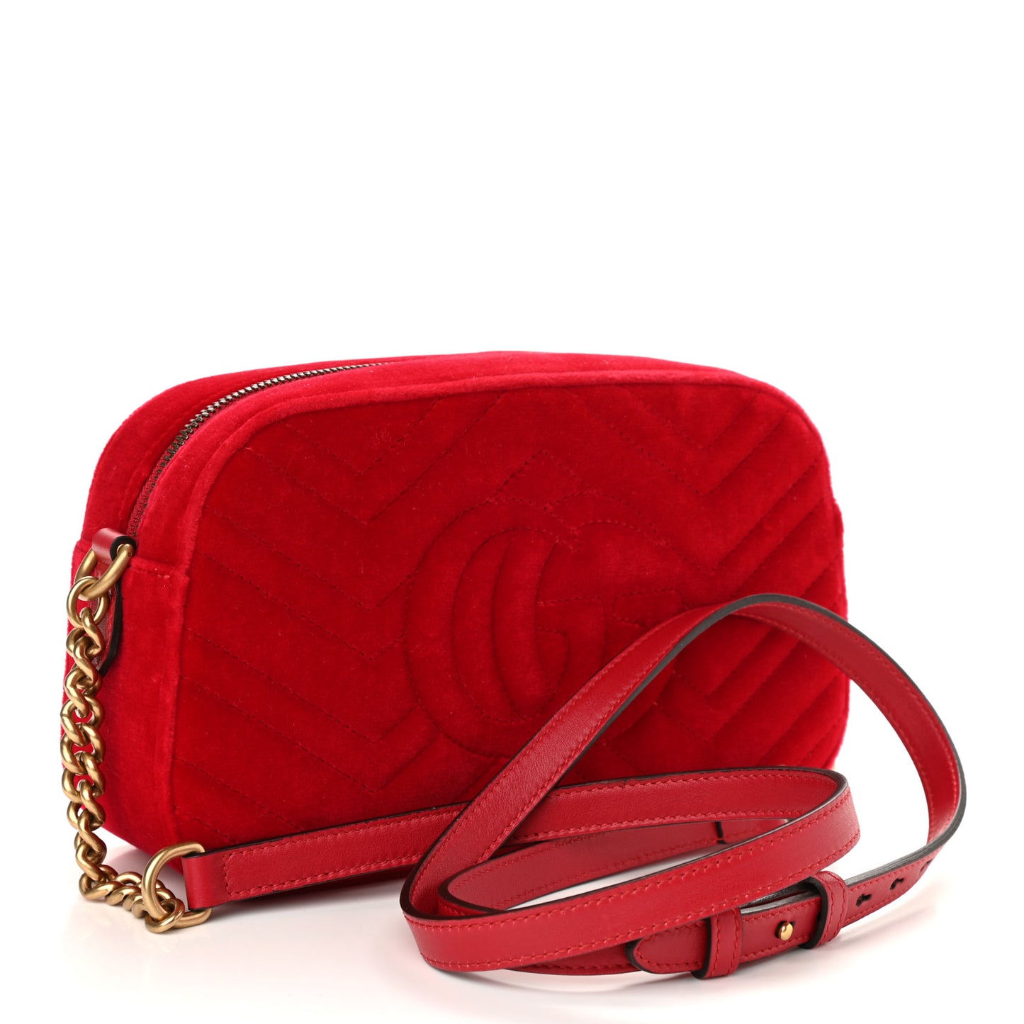 Velvet Matelasse Small GG Marmont Chain Shoulder Bag Hibiscus Red