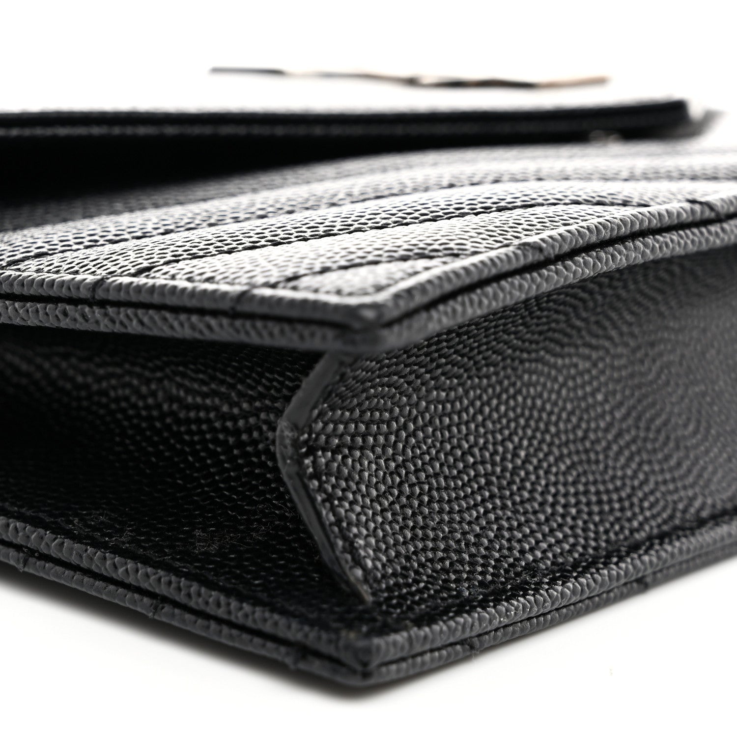Saint Laurent Grain De Poudre Matelasse Chevron Monogram Envelope Chain Wallet Black 10 of 11