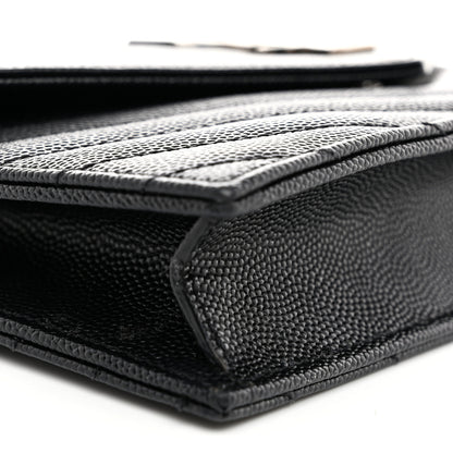 Saint Laurent Grain De Poudre Matelasse Chevron Monogram Envelope Chain Wallet Black 10 of 11