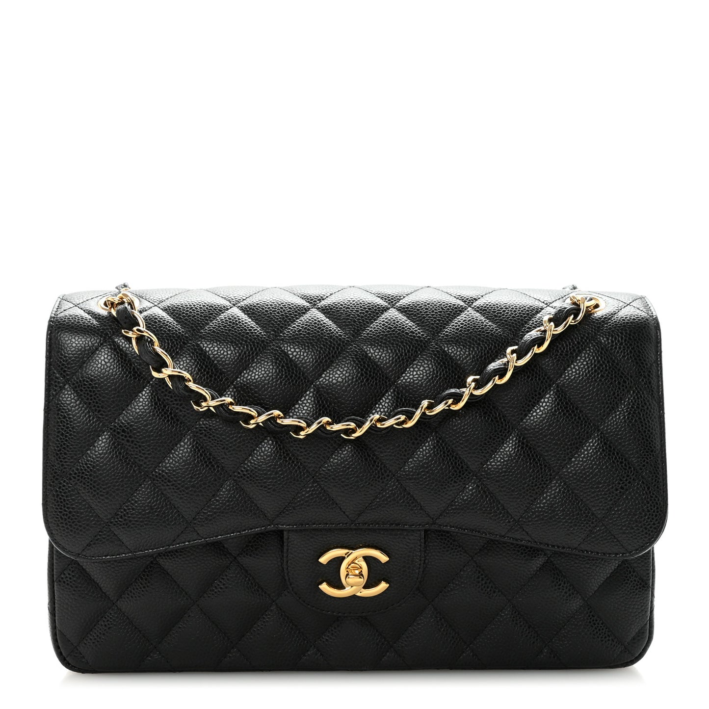Caviar Quilted Jumbo Double Flap Black